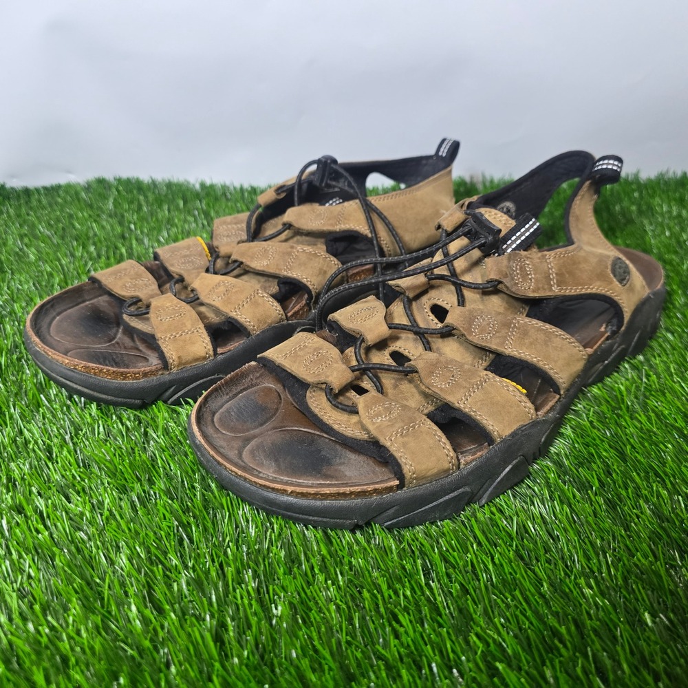 KEEN Mens 11.5 Brown Waterproof Leather Bungee Lace Hiking Sandals Outdoor Trail